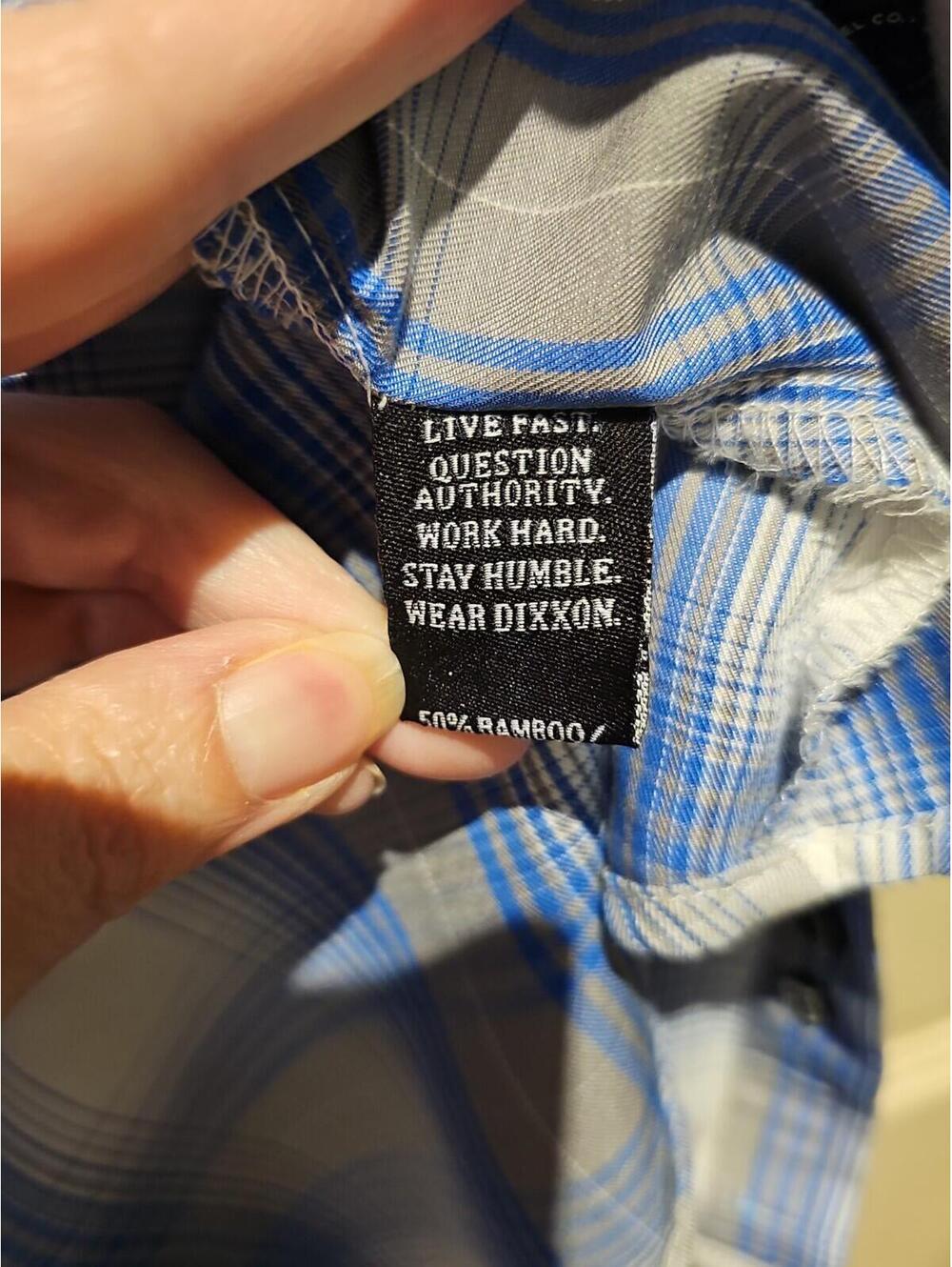 Dixxon Flannel Morse Bamboo Large L Blue Gray Plaid Short Sleeve Women's Shirt - Picture 7 of 9